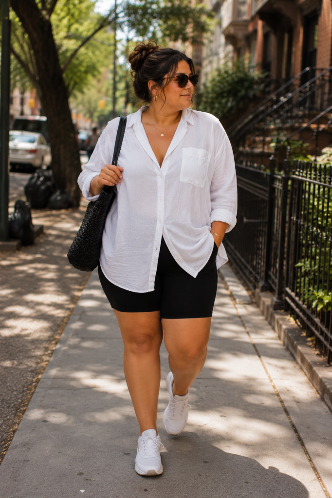 15 Plus Size Oversized Button-Down Outfit Ideas for Summer (Chic, Comfortable & Effortlessly Cool ☀️🤍)