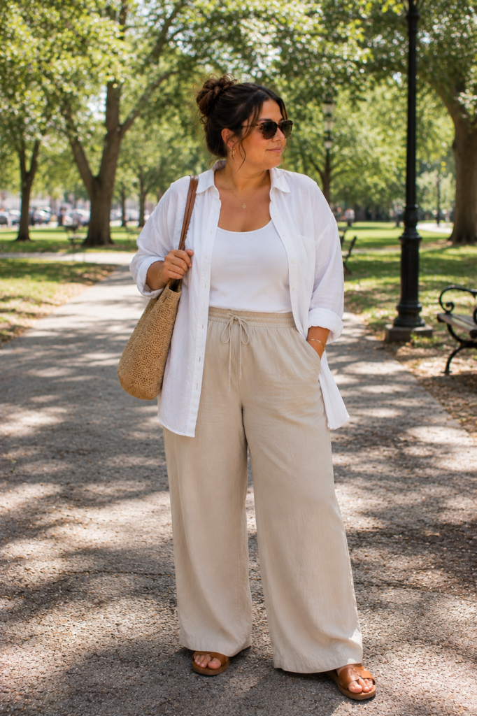 15 Plus Size Oversized Button-Down Outfit Ideas for Summer (Chic, Comfortable & Effortlessly Cool ☀️🤍)