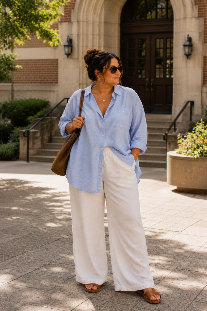 15 Plus Size Oversized Button-Down Outfit Ideas for Summer (Chic, Comfortable & Effortlessly Cool ☀️🤍)