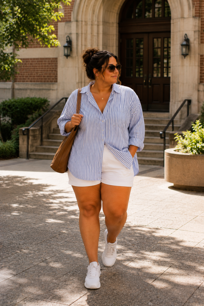 15 Plus Size Oversized Button-Down Outfit Ideas for Summer (Chic, Comfortable & Effortlessly Cool ☀️🤍)