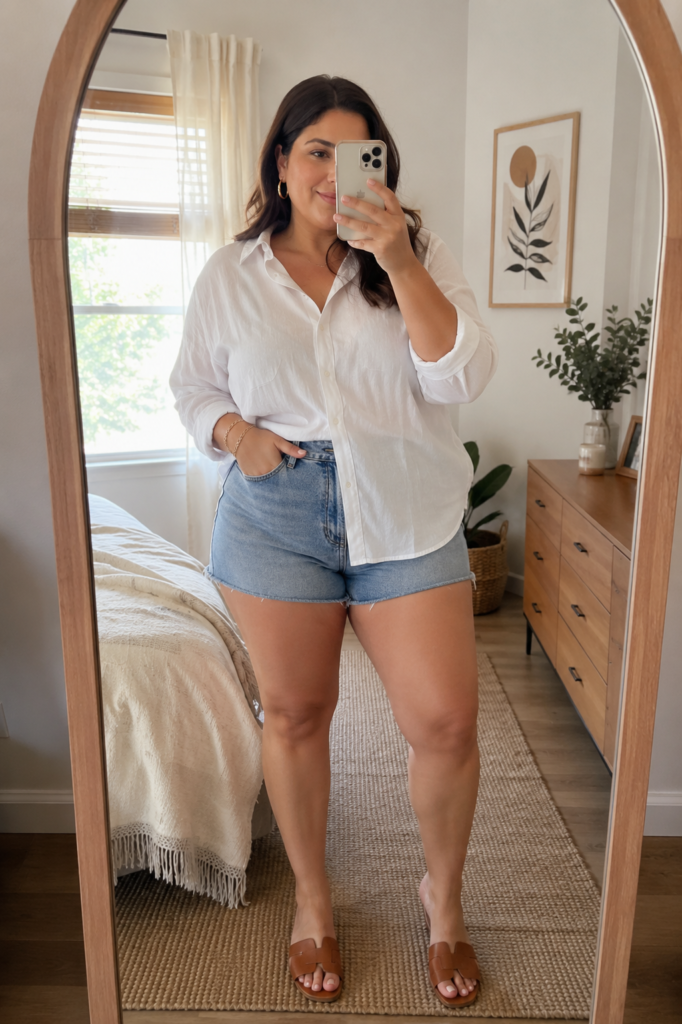 Plus-Size White Button-Down Shirt Summer Outfit Ideas