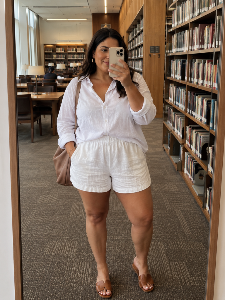 Plus-Size White Button-Down Shirt Summer Outfit Ideas