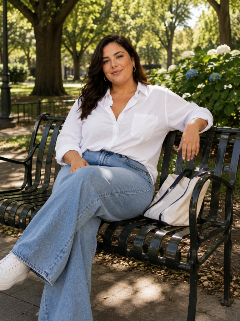 Plus-Size White Button-Down Shirt Summer Outfit Ideas